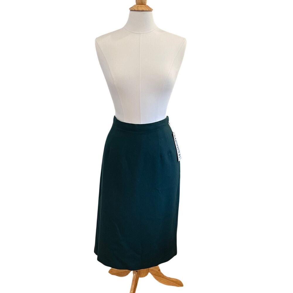 New Vintage Michele 100% Wool Dark Green Pencil Skirt, Lined, Minimalist, 16